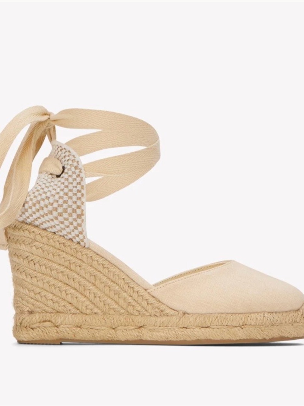Soludos Cream Canvas Espadrille Wedges with Ankle Tie